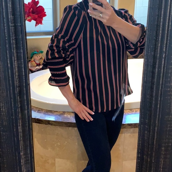 Haute Monde Tops - Black and Red Romantic Sleeve Blouse